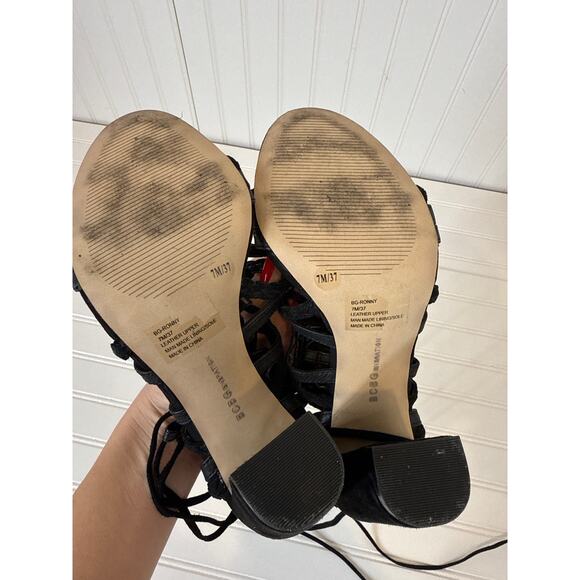 BCBG Generation Ronny Gladiator Block Heel Black Real Suede Sandals Wmns US 7 - Picture 5 of 6